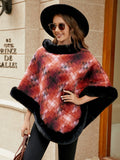 Faux Fur Trim Poncho - felvior