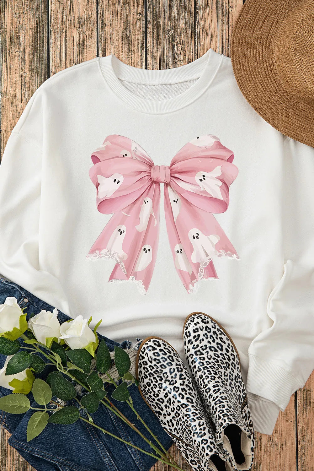 Bow Round Neck Long Sleeve Sweatshirt - felvior