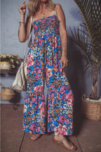 Floral Smocked Spaghetti Straps Wide Leg Jumpsuit