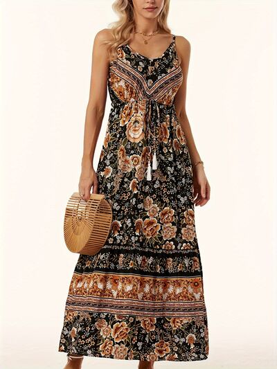 Printed Scoop Neck Midi Cami Dress - felvior