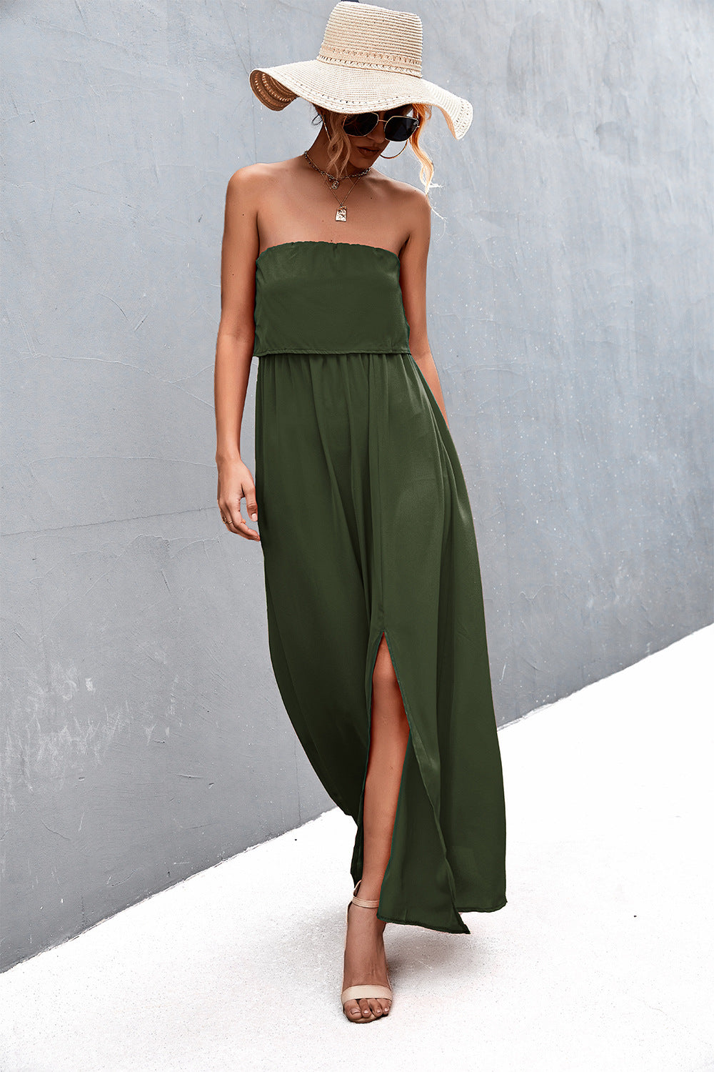 Strapless Split Maxi Dress - felvior