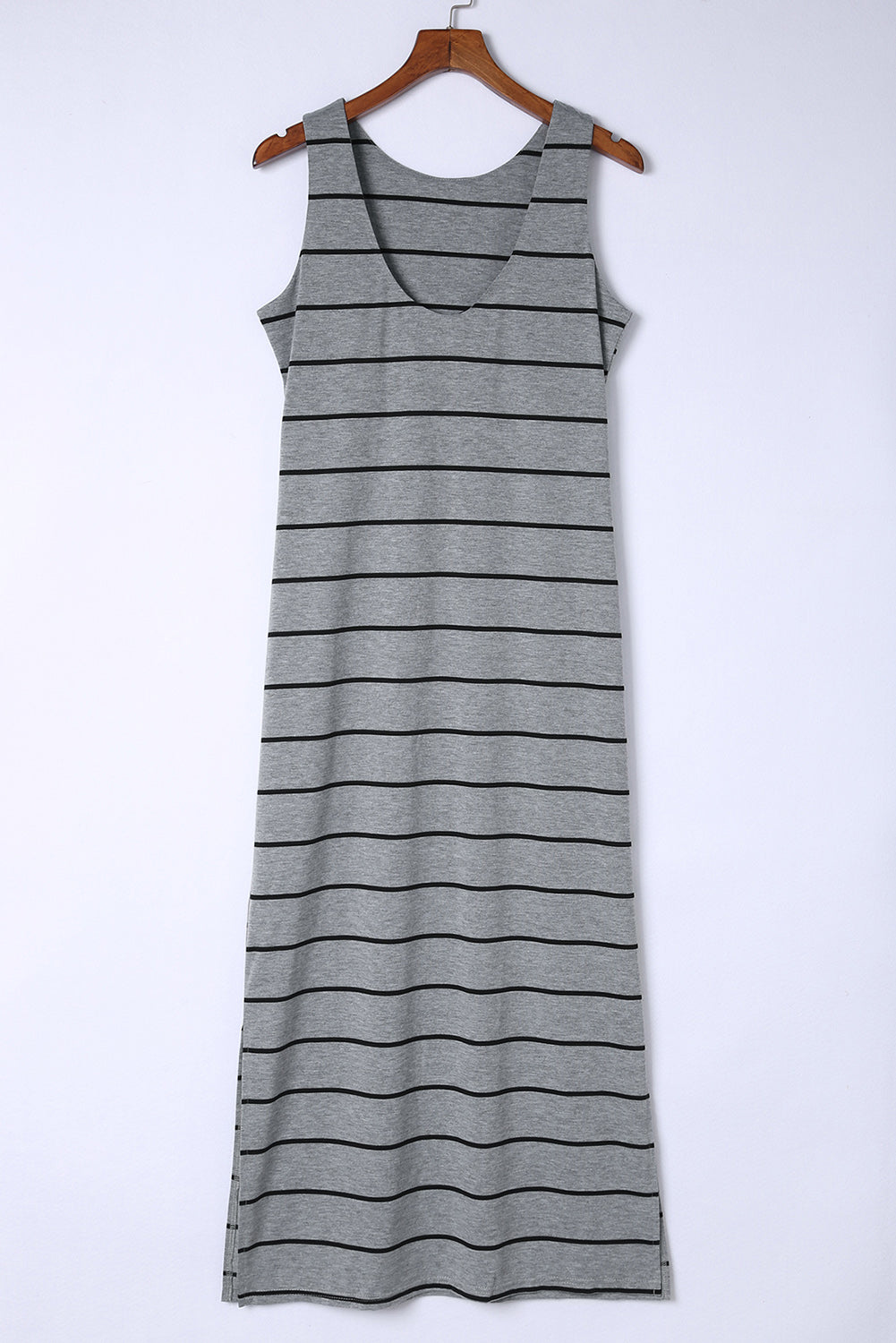 Striped Slit Sleeveless Maxi Dress - felvior