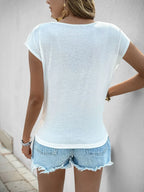 Rhinestone Cowl Neck Short Sleeve T-Shirt