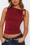 Ruched Tied Solid Color Tank - felvior