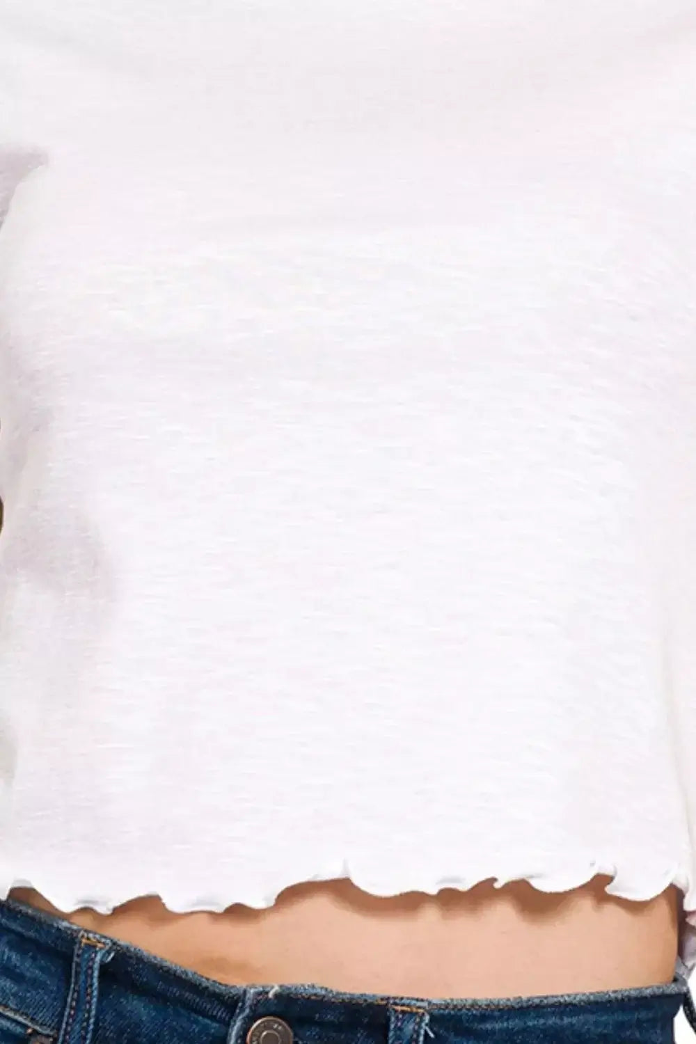 Zenana Cotton Modal Slub Lettuce Trimmed Cropped T-Shirt