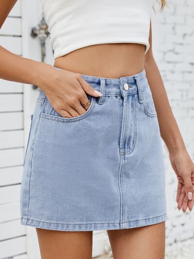 Solid Mini Denim Skirt - felvior