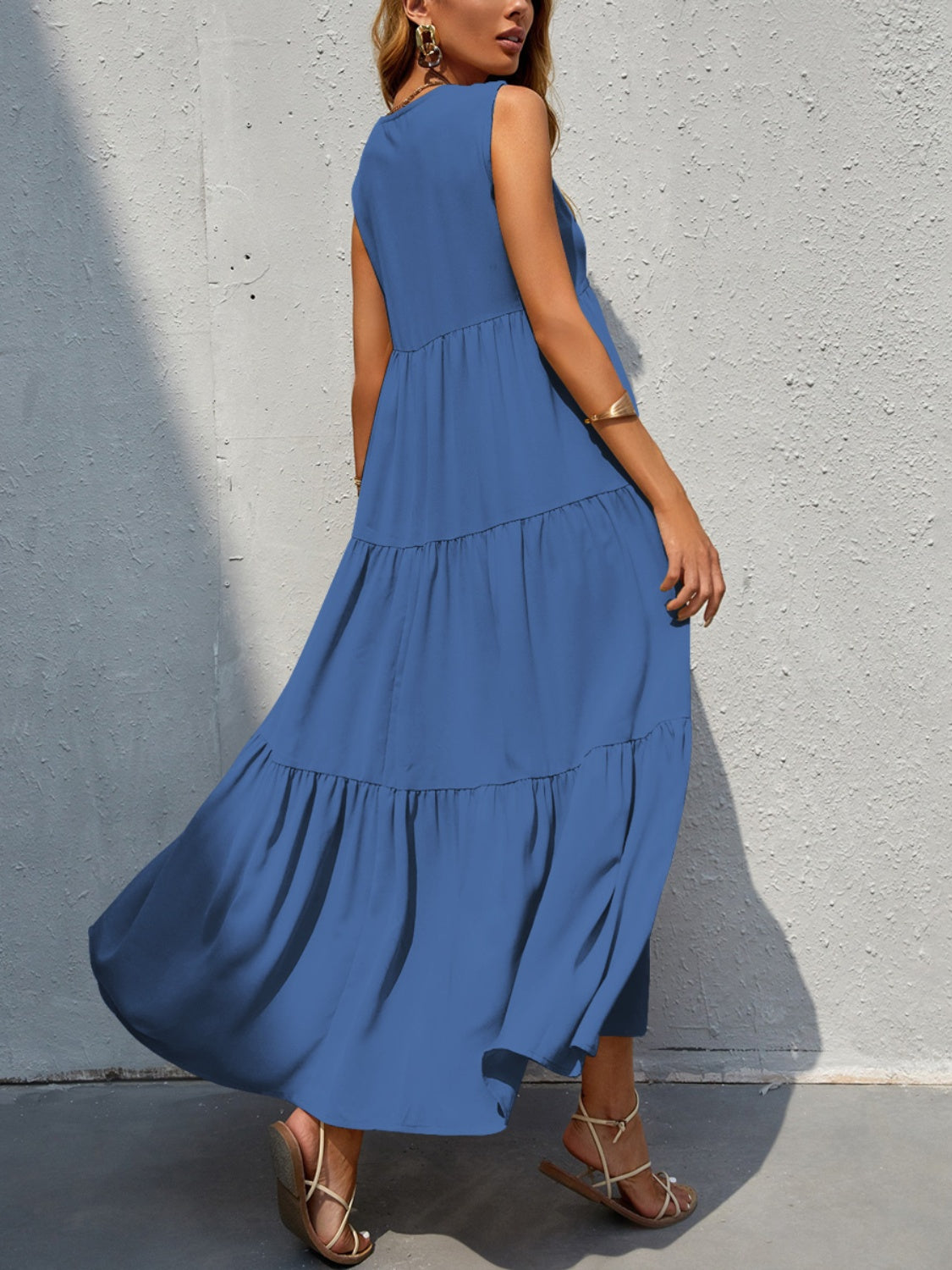 FAM-FAM Tiered V-Neck Sleeveless Dress - felvior