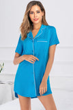 Contrast Piping Pocketed Short Sleeve Lounge Dress - felvior