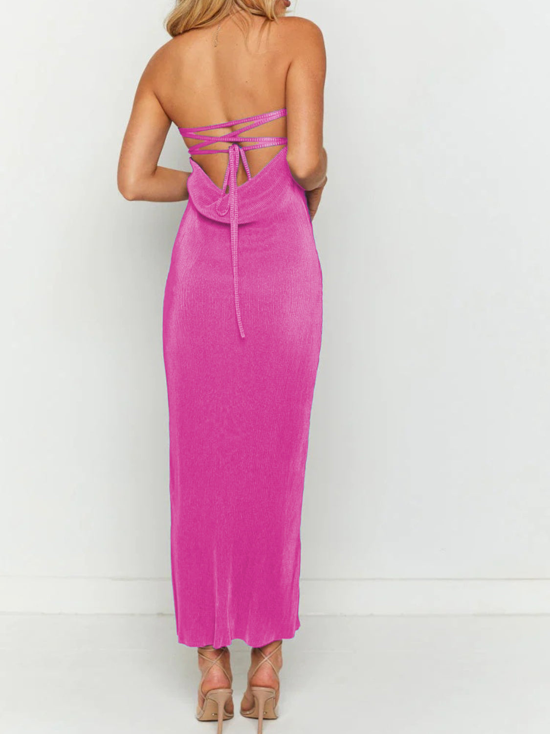 Lace-Up Back Tube Maxi Dress - felvior