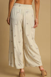 Umgee Full Size Lace Drawstring Embroidered Bow Wide Leg Pants Plus Size