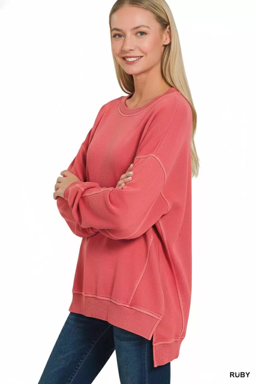 Zenana Full Size French Terry Pigment Dye & Enzyme Washing Pullover Plus Size Image secondaire du produit