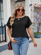 Eyelet Round Neck Short Sleeve Top