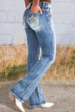 Star Embroidered Bootcut Jeans - felvior