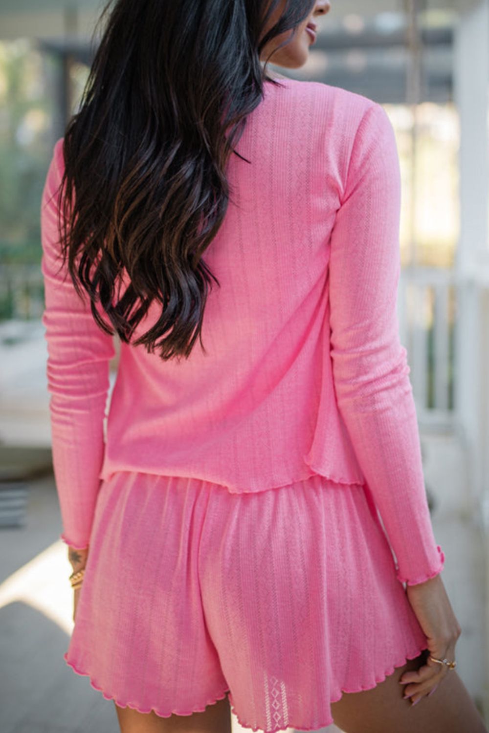 Button Down Cardigan, Cami and Shorts Set