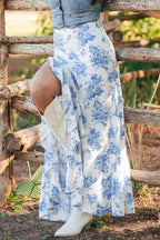 Split Asymmetrical Ruffled Printed Skirt