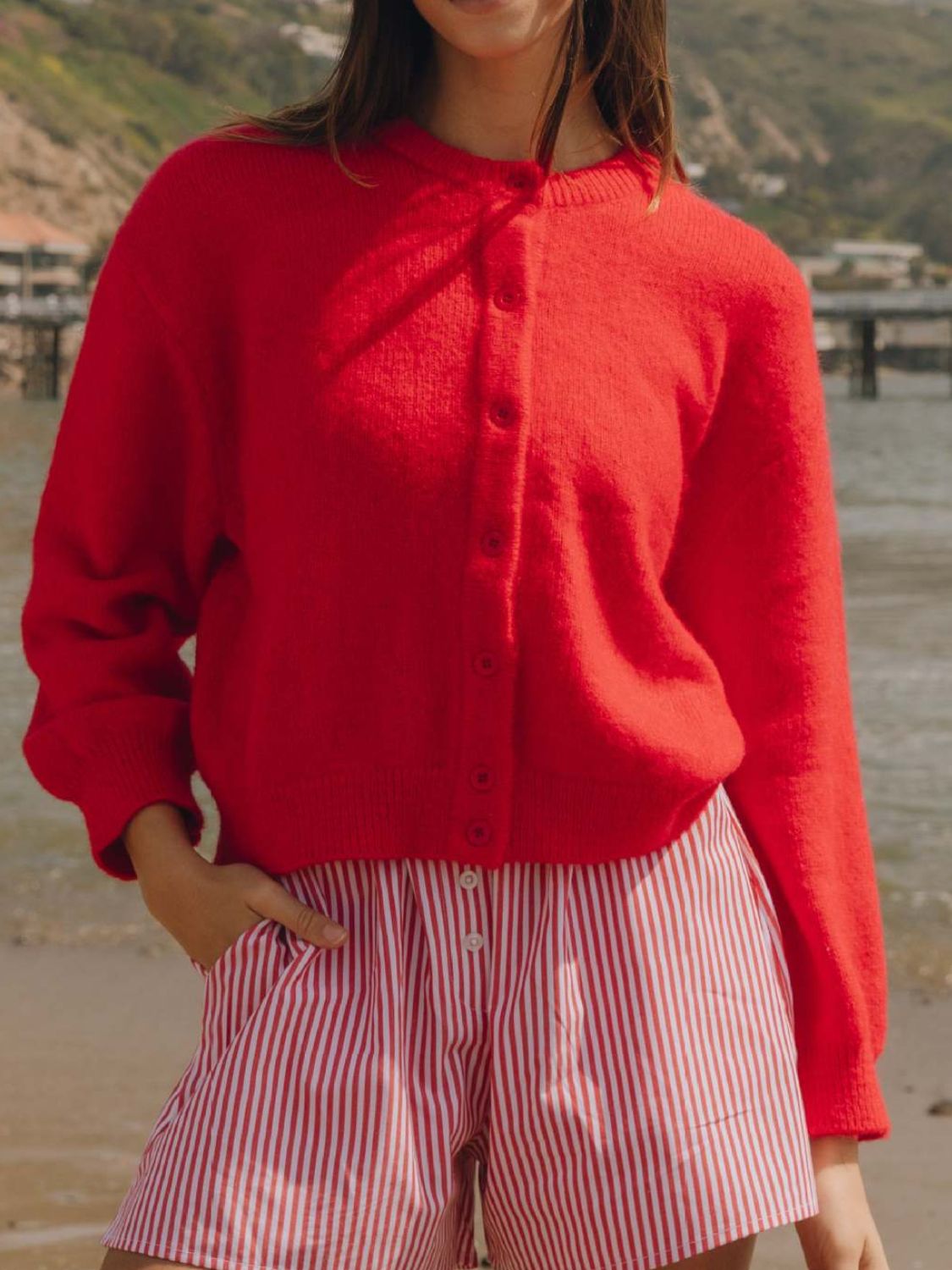 Button Down Long Sleeve Cardigan - felvior