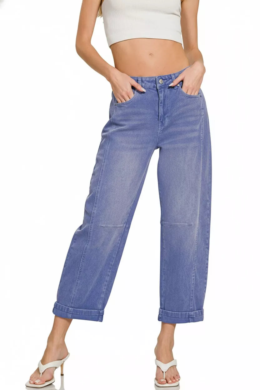 Zenana High Rise Barrel-Leg Cropped Jeans Secondary image