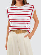Florira Striped Round Neck Cap Sleeve T-Shirt