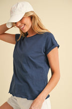 Aemi + Co Lettuce Edge Round Neck Short Sleeve T-Shirt