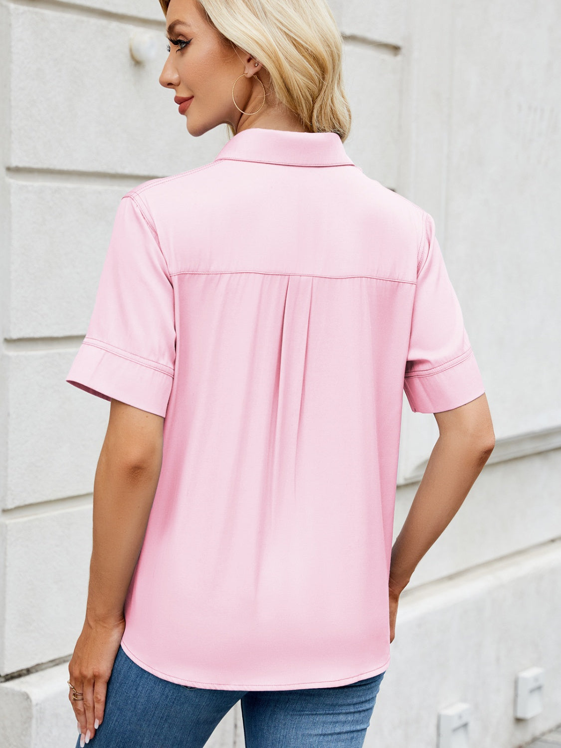 Collared Neck Short Sleeve Shirt - felvior