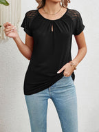 Round Neck Lace Short Sleeve Top