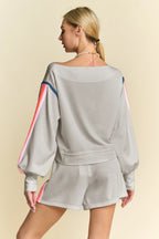 Davi & Dani Sequin Stripe Long Sleeve Top And Short Pants Set