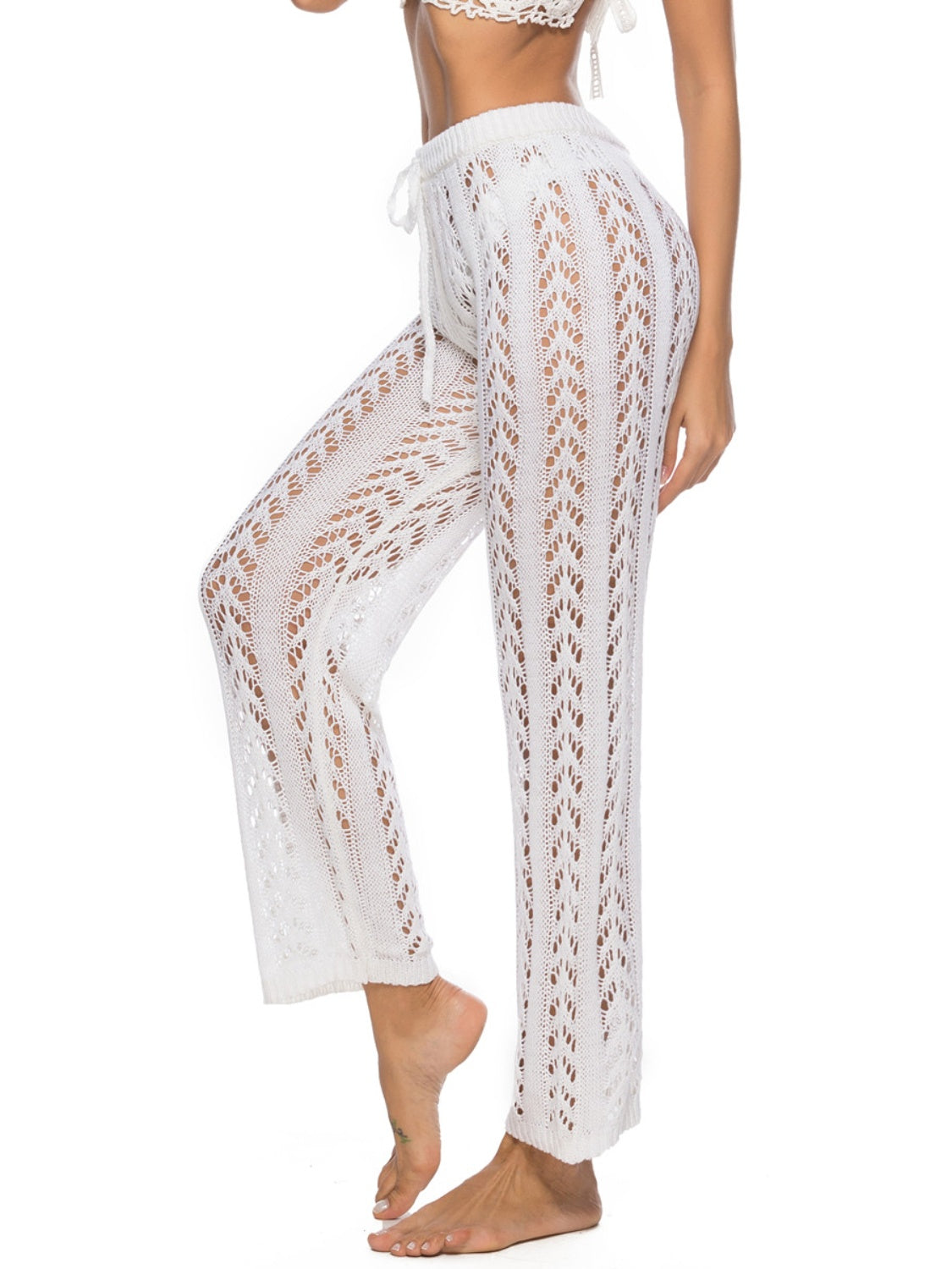 Cutout Drawstring High Waist Swim Pants - felvior