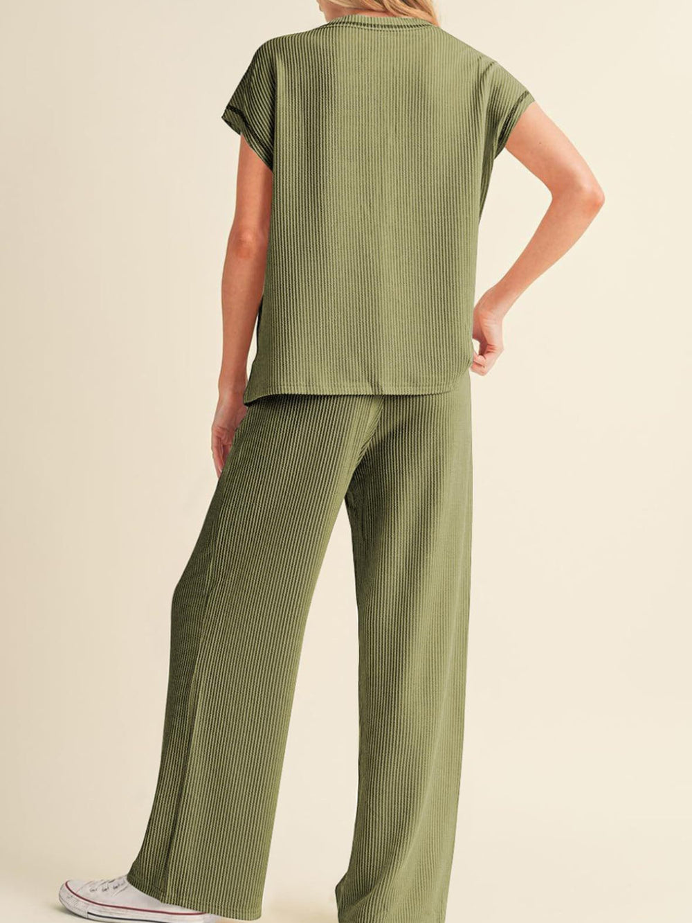 Ribbed Exposed Seam Top and Pants Set