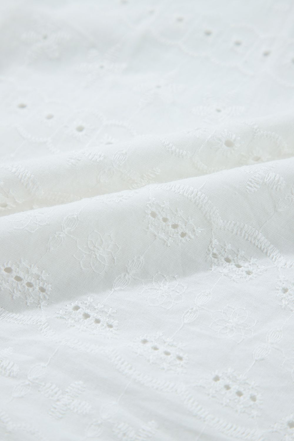 Lace Round Neck Flutter Sleeve Eyelet Blouse - felvior