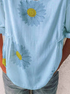 Full Size Flower Round Neck Half Sleeve T-Shirt Plus Size