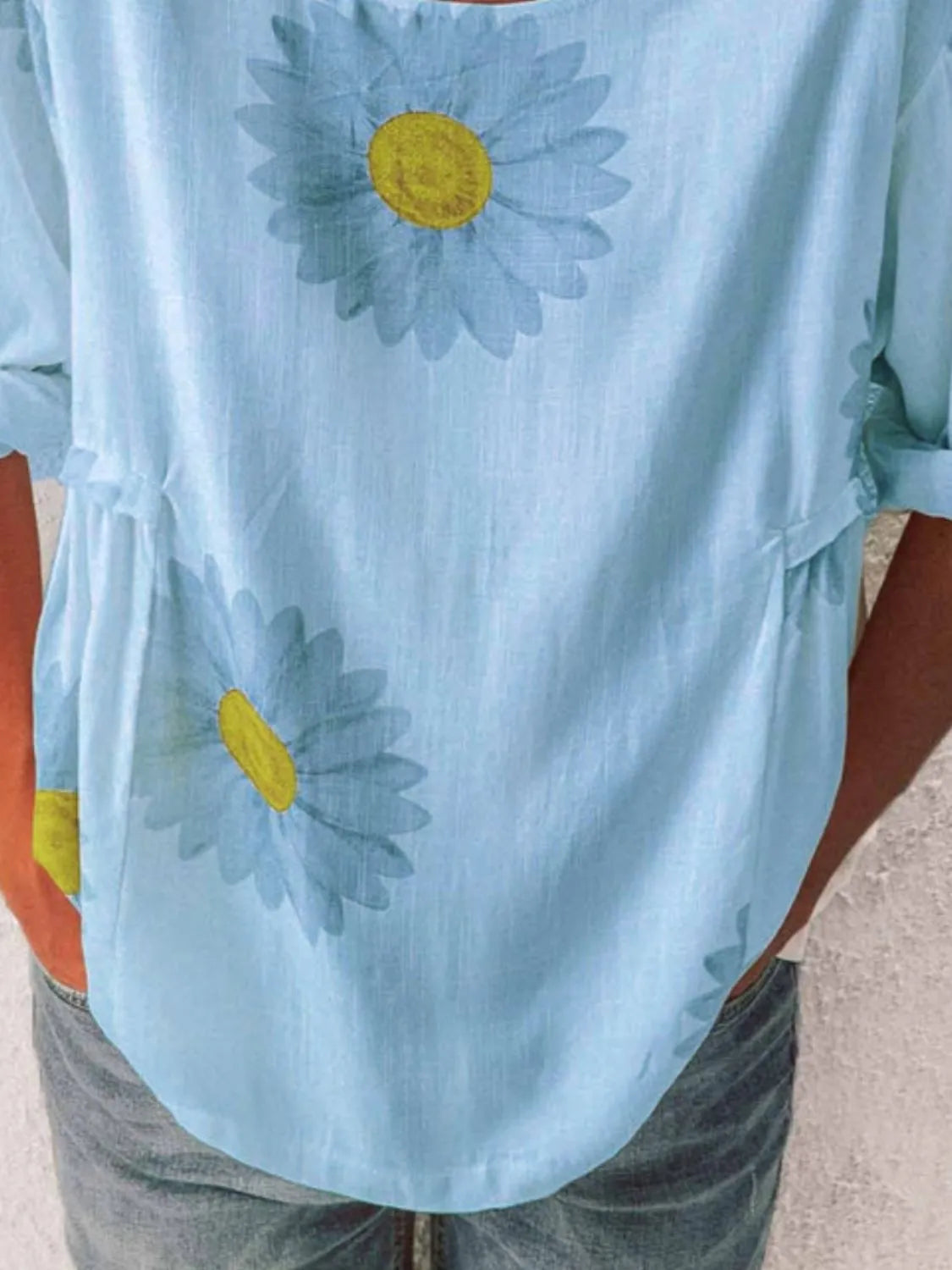 Full Size Flower Round Neck Half Sleeve T-Shirt Plus Size