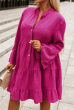 Buttoned Flare Sleeve Tiered Dress - felvior