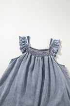 Ruffled Shirred Denim Top