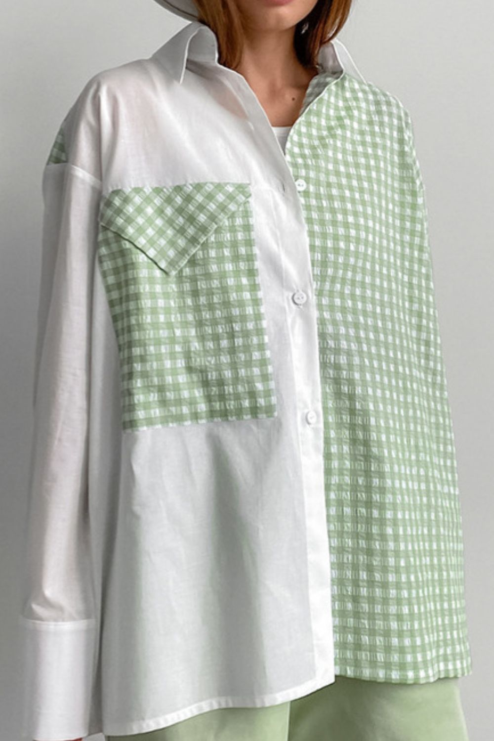 Two-Tone Plaid Button Down Long Sleeve Shirt Image principale du produit