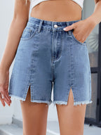 Raw Hem Slit Denim Shorts