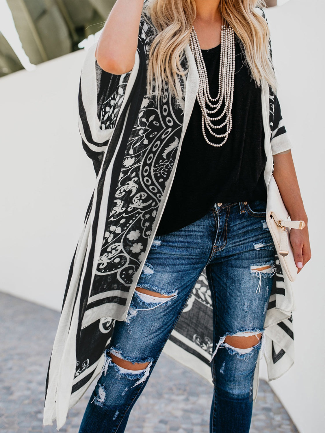 Printed Open Front Cover-Up - felvior