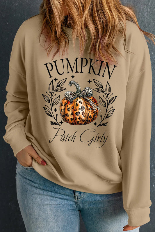 Plus Size Pumpkin Graphic Long Sleeve Sweatshirt - felvior