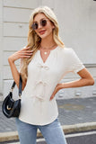 Notched Short Sleeve Blouse - felvior