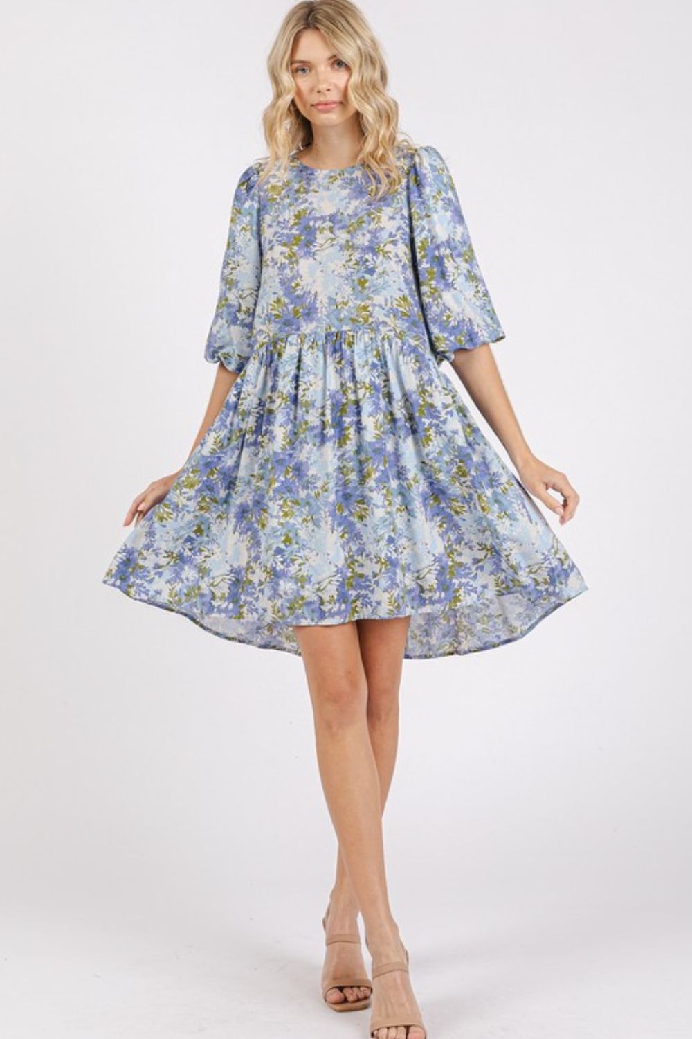 Mittoshop Flower Print Linen Blend Babydoll Mini Dress - felvior