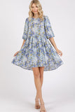 Mittoshop Flower Print Linen Blend Babydoll Mini Dress - felvior