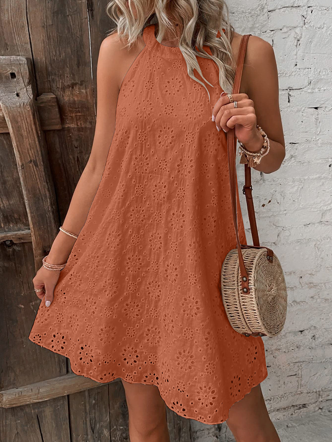Eyelet Grecian Neck Mini Dress Hauptbild