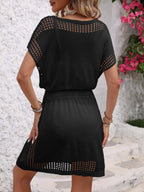Openwork V-Neck Short Sleeve Cover-Up Dress