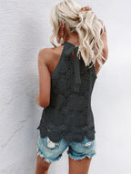 Lace Grecian Neck Tie Back Top