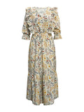 Floral Cutout Flounce Sleeve Dress - felvior