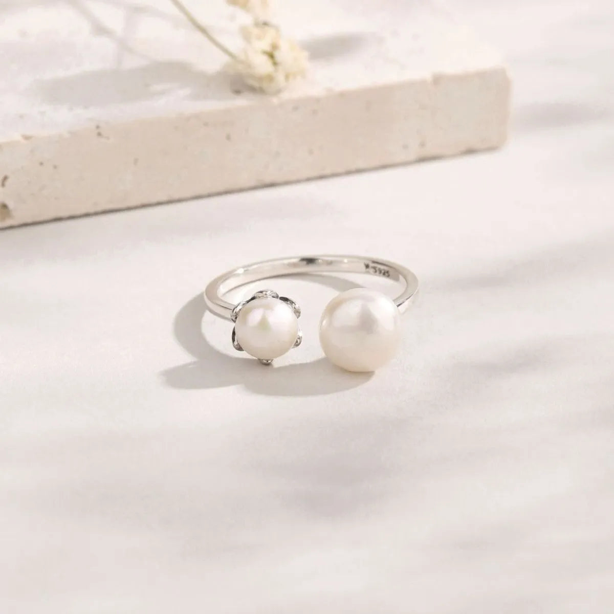 Pearl 925 Sterling Silver Open Ring - felvior