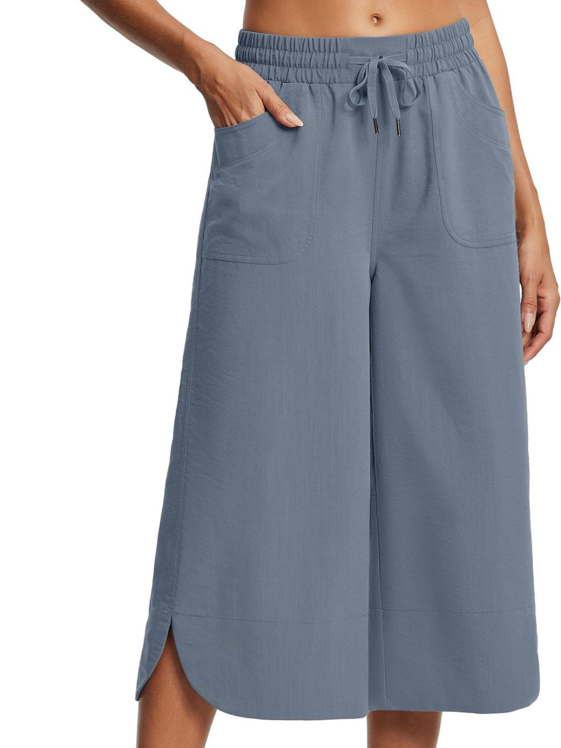 Full Size Drawstring Wide Leg Capris Pants Plus Size