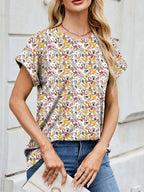 Printed Round Neck Short Sleeve Top