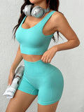 Scoop Neck Wide Strap Tank and Shorts Active Set - felvior