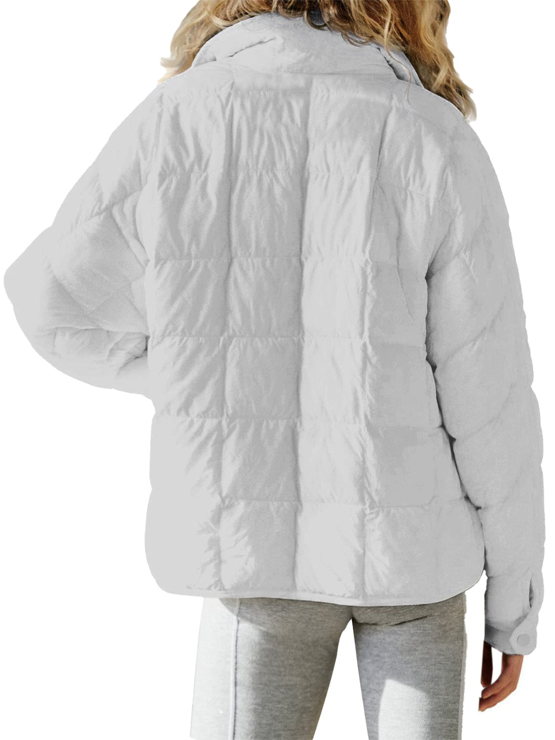 Pocketed Plaid Quilted Zip Up Winter Coat - felvior