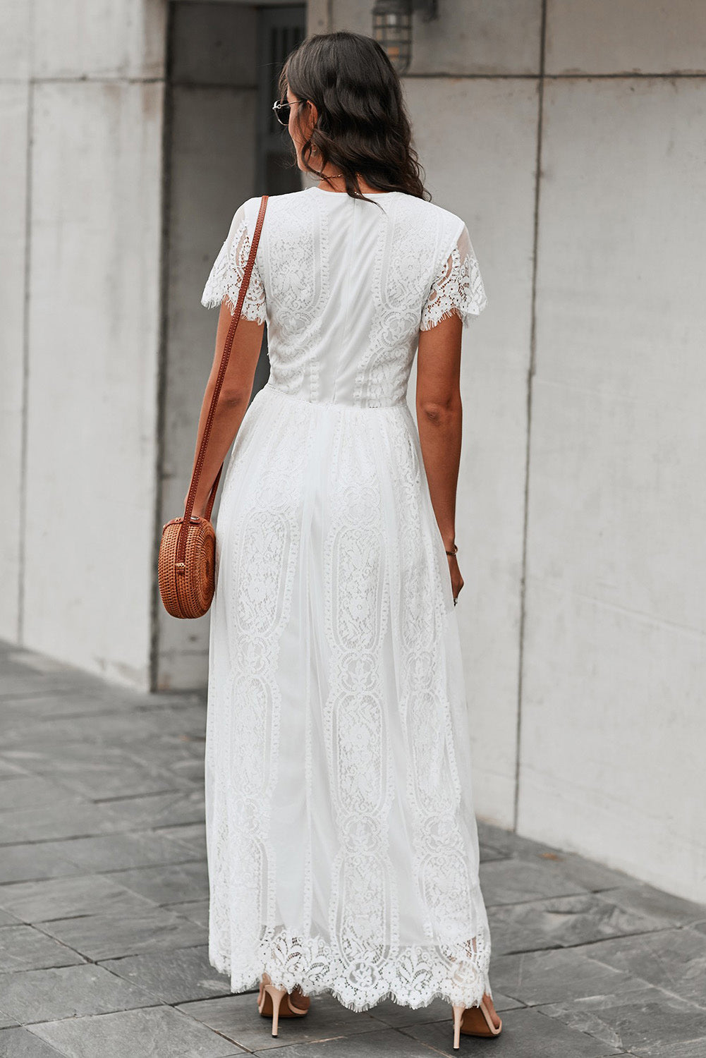 Scalloped Trim Lace Plunge Dress - felvior